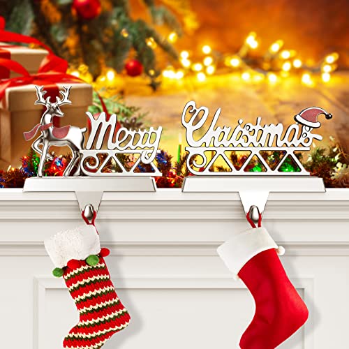 Merry-Christmas-Stocking-Holders-Set-of-2-Christmas-Reindeer-Mantle-Stocking-Hangers-Weighted-Shiny-Silver-Metal-Deer-Home-Holiday-Decor Merry Christmas Stocking Holders Set of 2 Christmas Reindeer Mantle Stocking Hangers Weighted Shiny Silver Metal Deer Home Holiday Decor