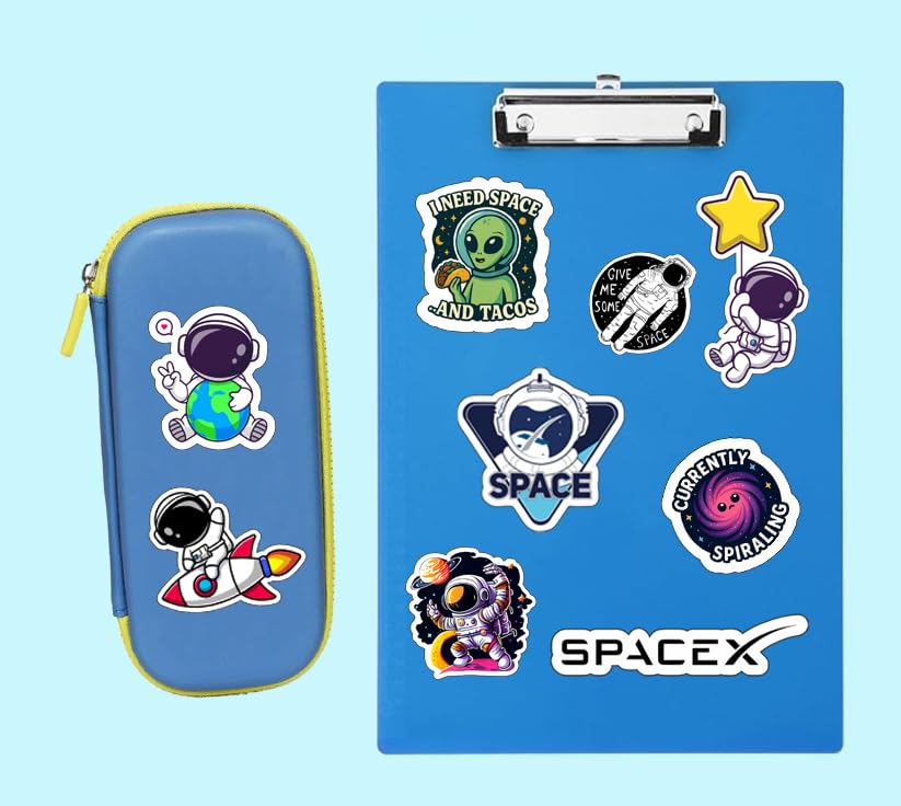 Image of Mission to Space Theme Vinyl Stickers, Waterproof Self Adhesive Decals for Laptop, Journal, Guitar, Mobile Phone, Multicolour, Pack of 50