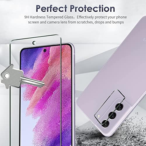 Kiewhay Tempered Glass Compatible with Samsung Galaxy S21 FE 5G Screen Protector 6.4'', 3x Screen Protector + 2x Camera Lens Protector, [9H Hardness] [No Bubbles] HD Tempered Glass Film - 5 Pack