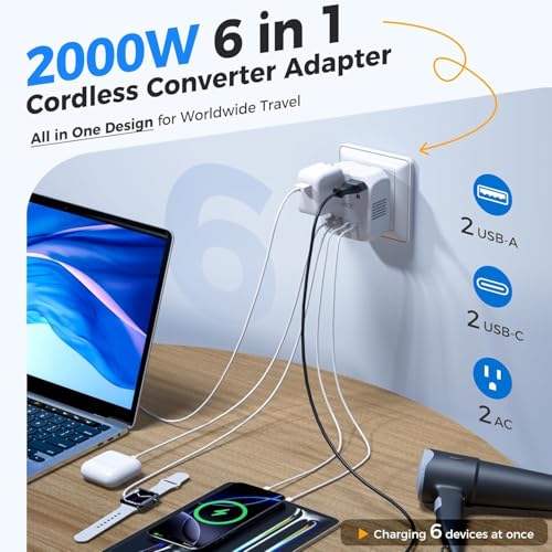 Image of Upgraded 2000W Voltage Converter US to Europe for Hair Dryer - 220V to 110V Converter for European Travel, Power Converter Adapter Combo with 2 PD /QC & UK /AU /US /IT /European Travel Plug Adapters