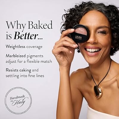 LAURA GELLER NEW YORK Award-Winning Baked Balance-n-Brighten Color Correcting Powder Foundation - Deep - Buildable Light to Medium Coverage - Demi-Matte Natural Finish