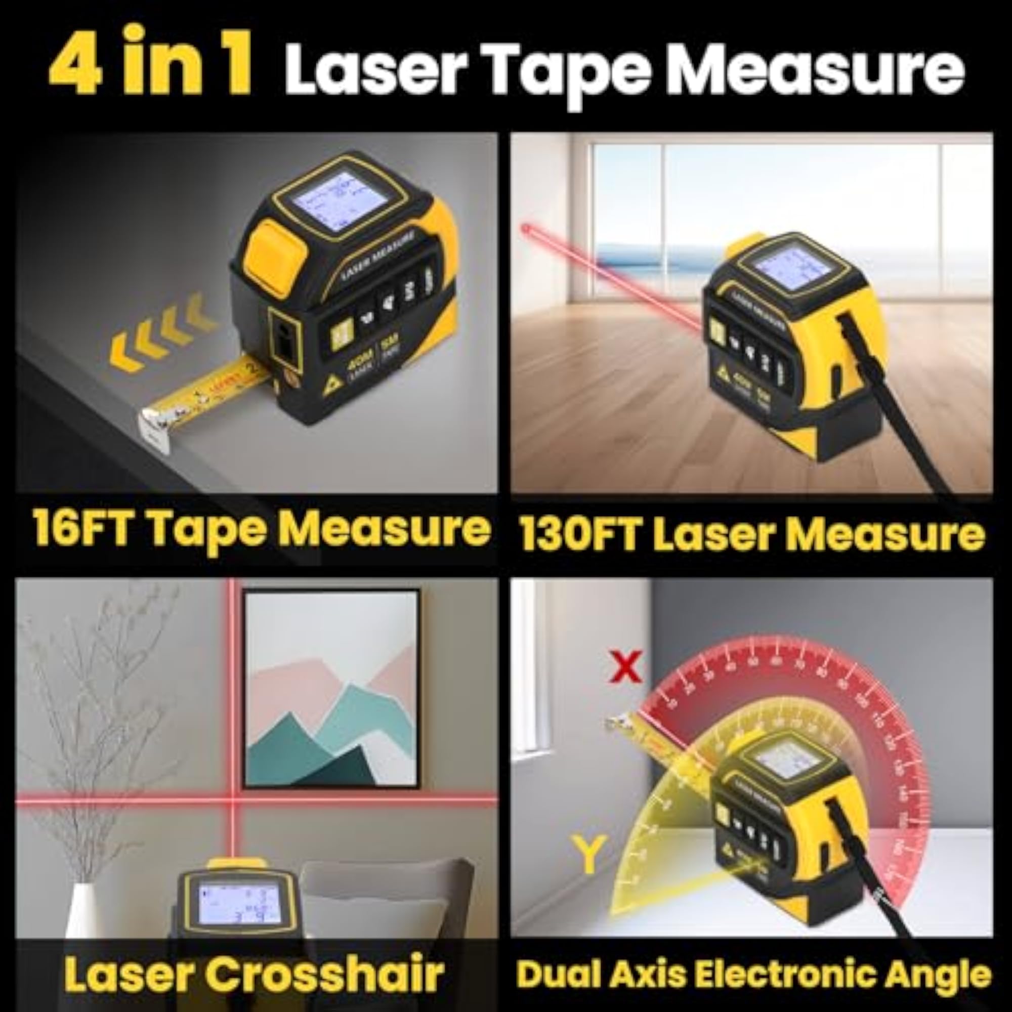 4-in-1 Laser Tape Measure with Crosshairs