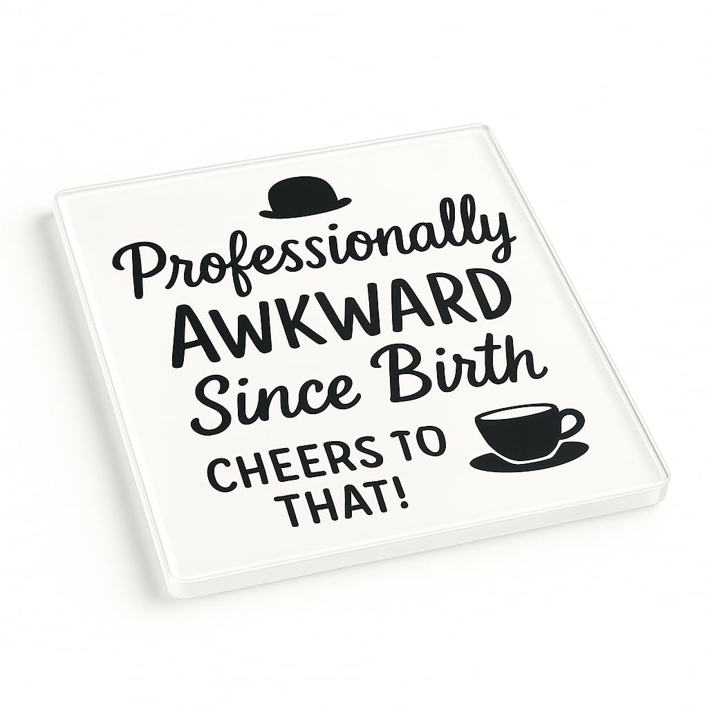 The Plum Penguin [Pending Uniqueness Check] Funny Acrylic Coaster Gift For Socially Awkward Dad's Birthday - Britishcore Sarcastic Humour Novelty Drinkware With Bowler Hat And Teacup