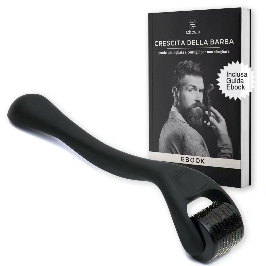 Dermaroller Crescita Barba E Capelli Da 0.5 Mm - Rullo Con Aghi In Titanio E Guida Ebook Dettagliata In Italiano - Trattamento Efficace Anche Per Cicatrici Smagliature Acne