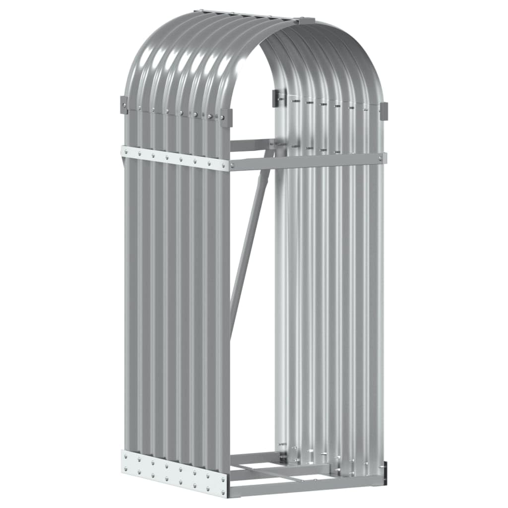 Vidaxl Light Grey Galvanised Steel Log Holder - Firewood Rack, Ample Storage, Ventilated For Dry Logs, Wall Safety Hook, For Outdoor & Indoor Use Large