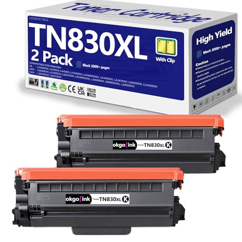 Image of Compatible TN830XL Toner Cartridge Replacement for Brother TN830 TN830XL /V /R TN-830XL TN 830 XL Toner use with HL-L2460DW DCP-L2640DW HL-L2405W MFC-L2820DW HL-L2400D HL-L2480DW Printer 2 Pack Black