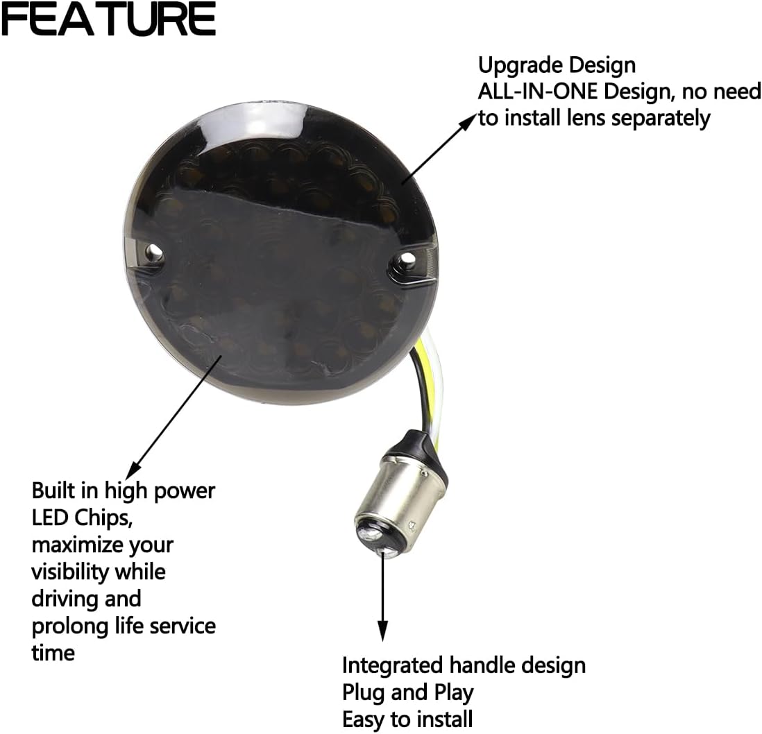 1157 Front LED Turn Signals With Smoked Lens, 3 1/4 Inch Flat Motorcycle Running Lights for Harley Touring Road King Electra Glide Softail Ultra Classic Ultra Limited - 2Pcs