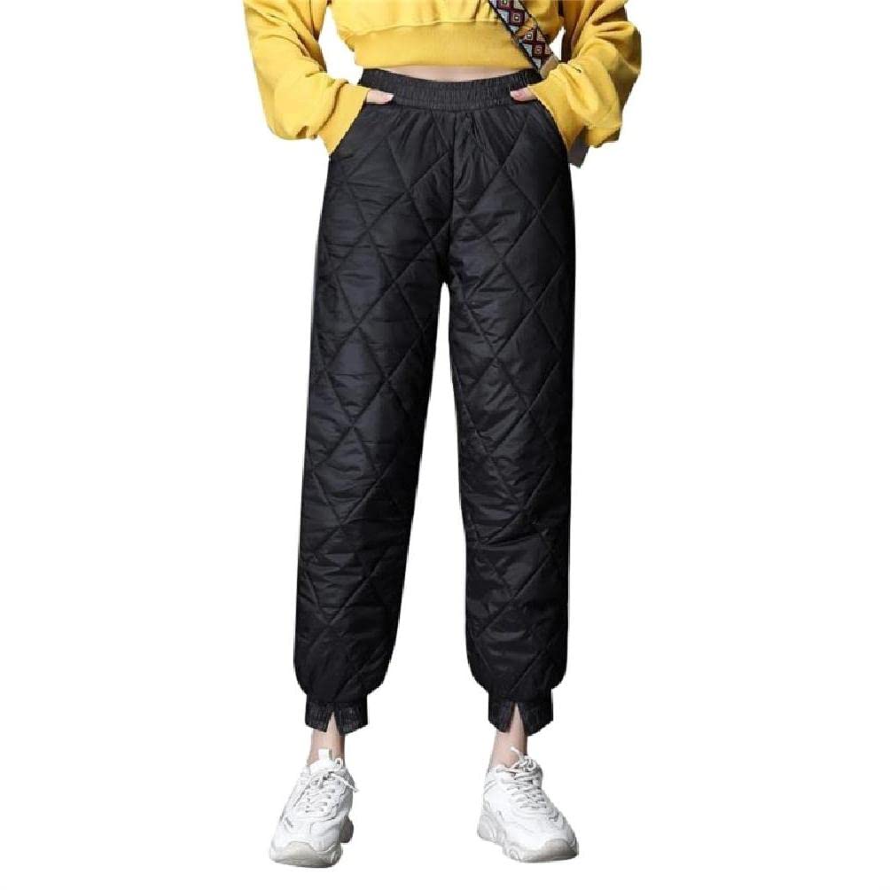 Women Winter Warm Puffer Down Cotton Pants Quilted Padded Closed Bottom Trousers Elastic Waist Sweatpants with Pockets quilted pants women