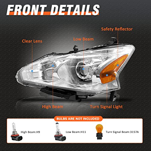 Axlaha Headlight Assembly Compatible With 2013 2014 2015 Nissan Altima Only Fit 4 Door Driver And Passenger Side Chrome Housing Clear Lens #TOP1