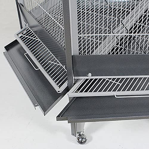 Montana Cages | Großer Vogelkäfig Villa Redondo, Vogelvoliere sechseckig Antik-Platinum für Sittiche und Papageien mit Rollen, Kotwanne und Zubehör