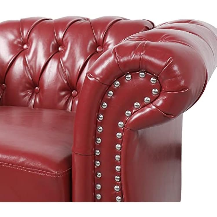Image of WOODEN WORLD Modern & Classic Leather Sofa Set - Luxurious Comfort, Stylish Design, and Durable Build (Red, 3 Seater)