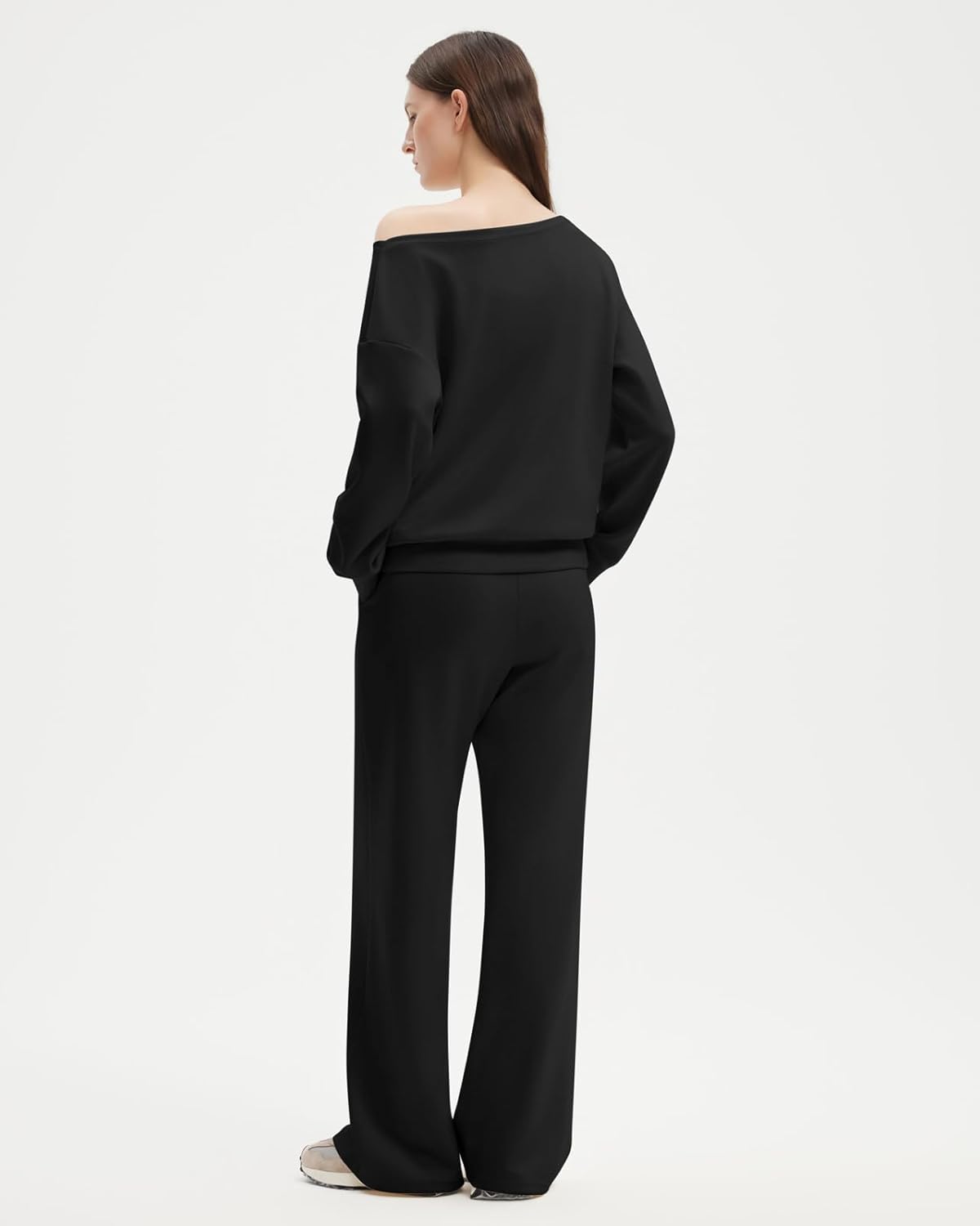 SUUKSESS Women 2 Piece Lounge Matching Set Off Shoulder Sweatshirt Wide Leg Sweatpant - Image 3