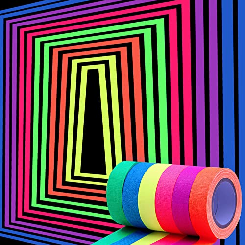DAWRIS Fluorescent Cloth Tape, Coloured Adhesive Neon Gaffer/Spike/Fabric/Luminous Tapes Matte 6 Colors - Pink Yellow Green etc, UV Blacklight Reactive Glow in The Dark Tape for Party Decoration - Image 5