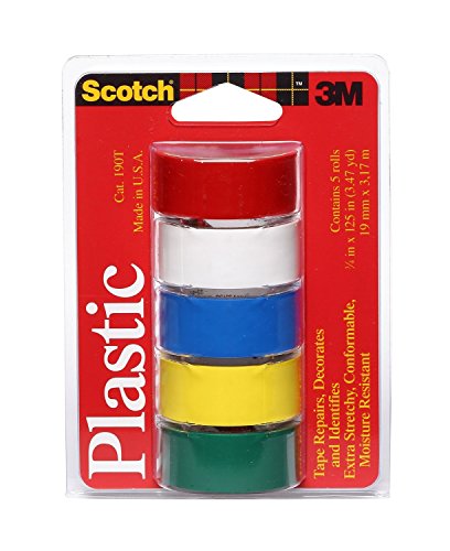 Scotch Super Thin Waterproof Vinyl Plastic Colored Tape Each 5-Pack , .75-Inch by 125-Inch,(Pack of 2)