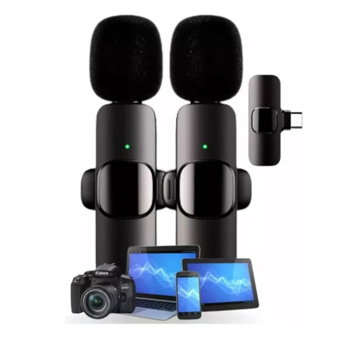 Kit com 2 Microfones de Lapela Sem Fio Wireless com Receptor Profissional Tipo C para