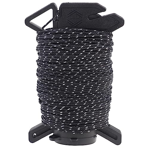 Atwood Rope Ready Rope™ Micro Cord Dispenser 125ft 100lb Test, Camping Gear Survival Tool, Built in Storage, Cutting Blade, Cord Grip, Gear Loop, Made in USA (Reflective Black)