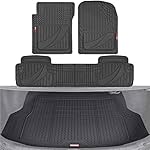 Motor Trend FlexTough Advanced Black Rubber Car Floor Mats with Cargo Liner Full Set - Front & Rear Combo Trim to Fit Floor Mats for Cars Truck Van SUV, All Weather Automotive Floor Liners