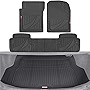 Motor Trend FlexTough Advanced Black Rubber Car Floor Mats with Cargo Liner Full Set - Front & Rear Combo Trim to Fit Floor Mats for Cars Truck Van SUV, All Weather Automotive Floor Liners