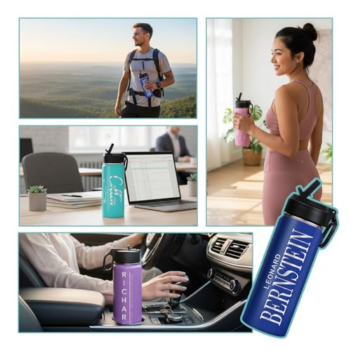 Image of Ships from USA,Personalized 18 oz Stainless Steel Water Bottle for Kids & Adults | Vacuum Insulated, Double-Wall with Straw Lid | 6 Colors Available | Custom Name & Text | Ideal Gift