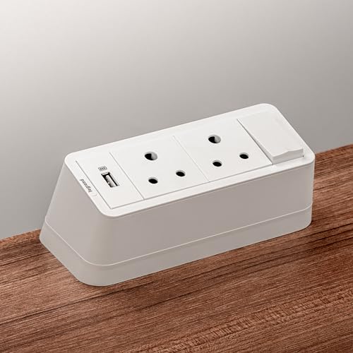 Image of Legrand Extension Board with USB (2-Sockets, 1 Switch, White, 1.5M Cable) | 2 x 6A Socket 230V + USB-A 5V 15 amp Charging | IP20 Rated Power Hub /Box for Home, Office, Hotel Use | Spike Guard