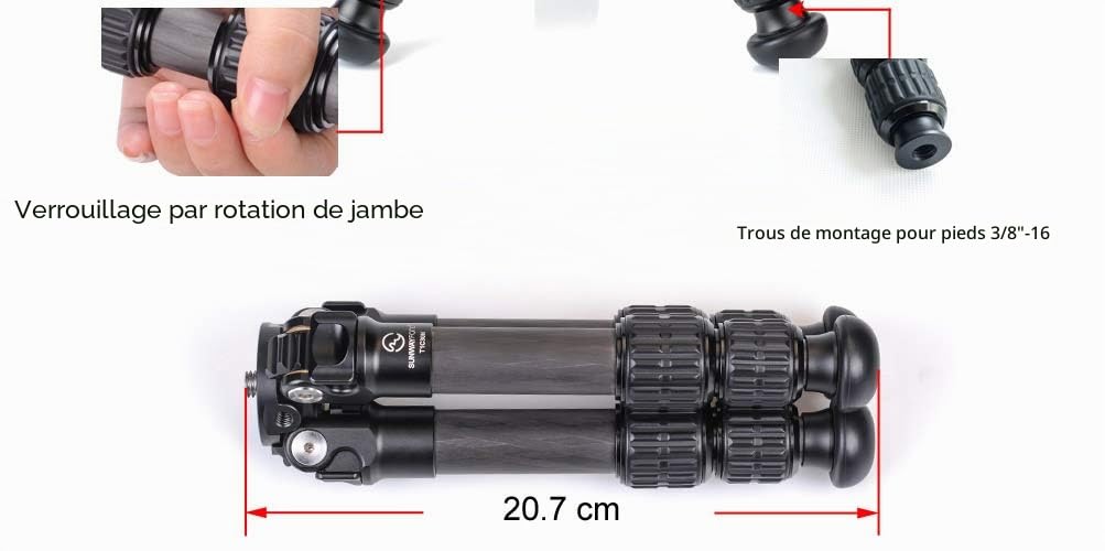 Sunwayfoto Mini pieds de trépied en fibre de carbone T1C30N CF Sunway