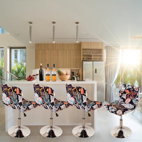 Image of FUANGUI Bar Stool Covers Set of 4, Stretch Bar Stool Chair Cover Slipcovers, Floral Print Counter Stool Bar Chair Covers for Kitchen Pub Dining Room (Floral Blue)