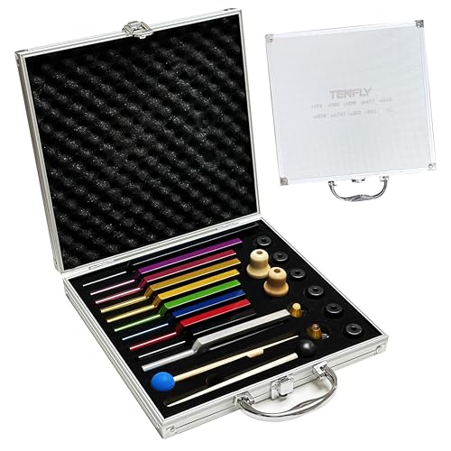 TENFLY Solfeggio Tuning Fork Set - 10 Tuning Forks Perfect for DNA Healing Chakra Sound Therapy Multicolour with Exquisite Aluminum Gift Box (174 Hz 285 Hz 396 Hz 417 Hz 432Hz 528 Hz etc)