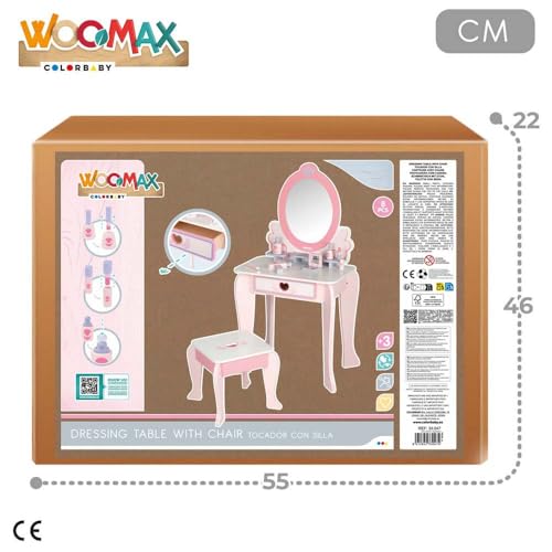 Tocador de maquillaje infantil WOOMAX con taburete de madera y accesorios 6