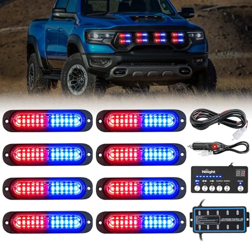 Image of Nilight 8PCS Led Strobe Lights with Controller 12 /24V Sync Feature Red Blue