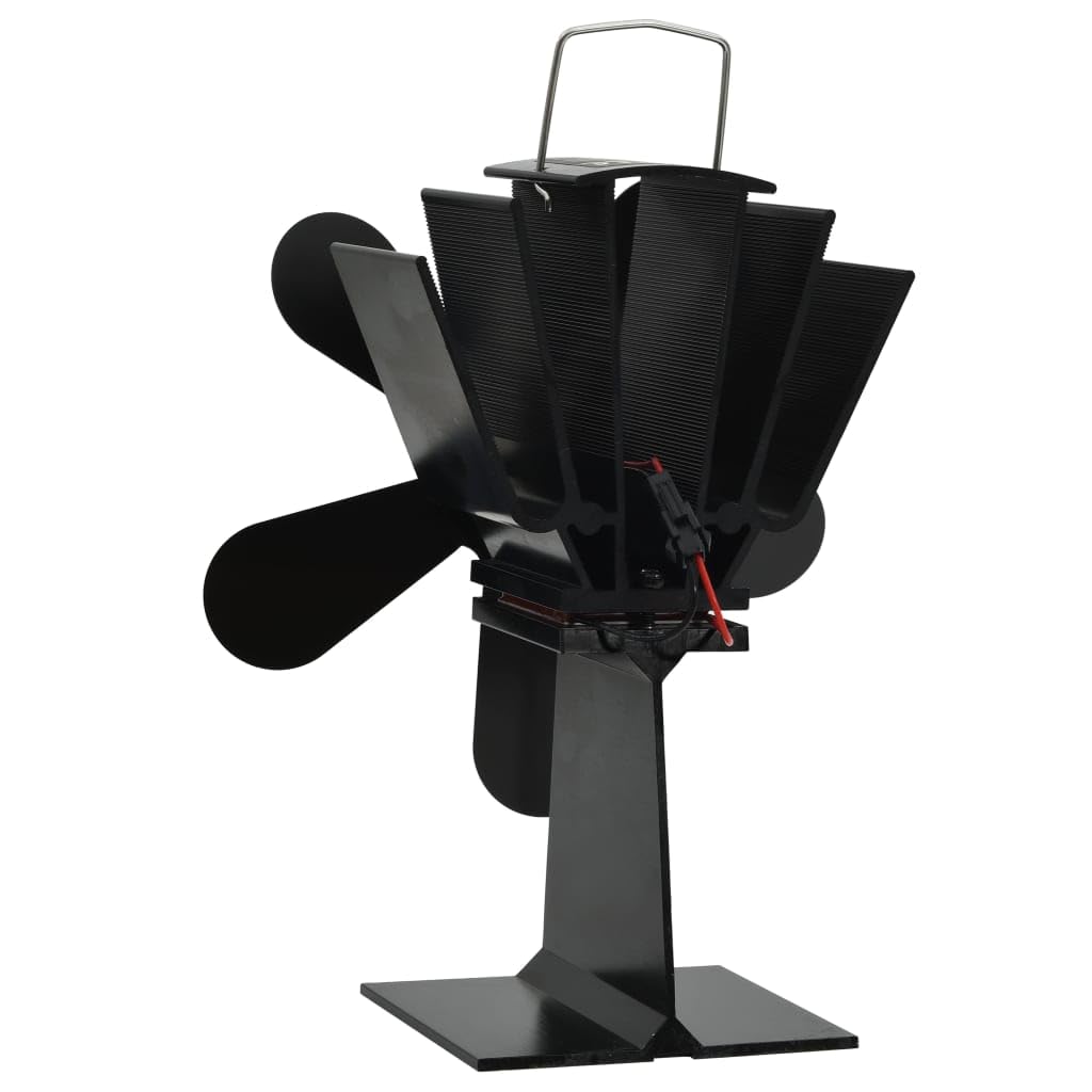 Ofenventilator Wärmebetrieben mit 5 Blättern Schwarz aus eloxiertem Aluminium, leiser Kaminventilator für effiziente Wärmezirkulation und energiesparendes Heizen im Wohnzimmer, Pelletofen