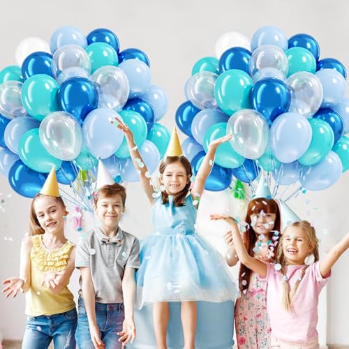 Image of BAUANOOY Ocean Balloons, 60pcs 12 Inch Turquoise Balloon Transparent Balloons Metallic Blue Teal Blue Balloon for Under the Sea Party Baby Shower Wedding Shark Party Decorations