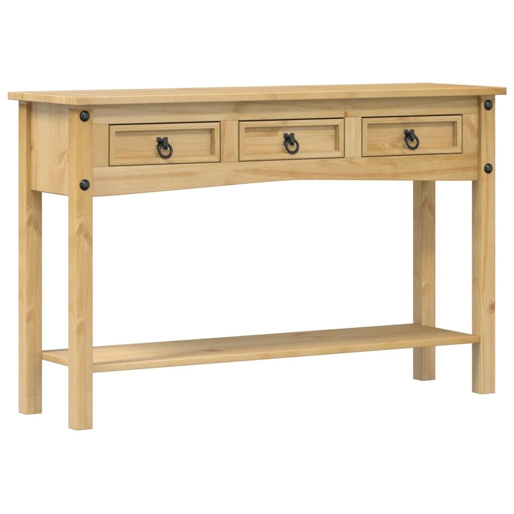 Consola clásica de madera de pino maciza con 3 cajones y estante, mesa de pasillo rústica con asas de metal para sala de estar y entrada