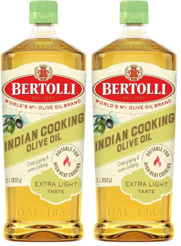 Image of Bertolli Indian Cooking Olive Oil 1L | 75% MUFA | Extra Light Taste, Suitable for High Heat Cooking, Frying & Roasting | World's No. 1 Olive Oil Brand (Pack of 2)