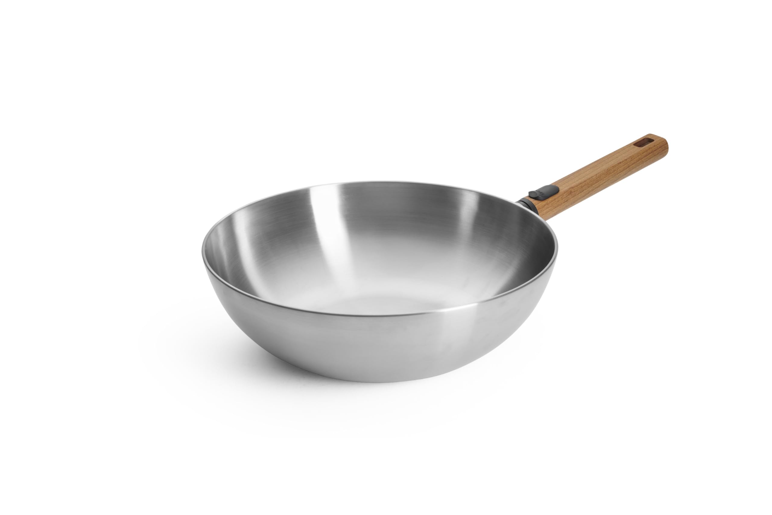 Woll – Logic Steel Wok- und Rührpfanne Ø 30 cm, 10 cm hoch – Edelstahl Wok Induktion, PFAS-frei – mit abnehmbarem Holzstiel – für alle Herdarten, robust & langlebig