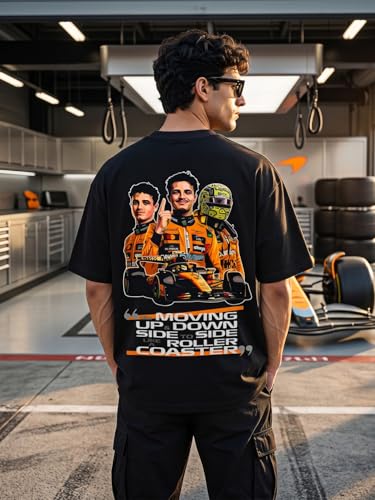 Image of Men's Cotton Oversized T-Shirt - Relaxed Fit Half Sleeve F1 Graphic Print Tee for Streetwear & Casual Outings - Black