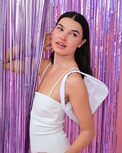 Image of xo, Fetti Party Decorations Matte Purple Fringe Foil Curtain - Set of 2 | Bachelorette Bridal Shower Backdrop, Wedding, Birthday Photo Booth