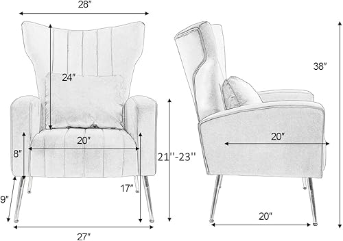 Miniatura 114 de Sillas modernas para sala de estar, sillón de terciopelo con almohada lumbar, sillas de dormitorio con respaldo alto, silla de tocador, silla de