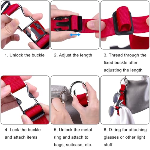 Image of Wisdompro Jacket Gripper Strap, Add a Bag Luggage Straps Baggage Suitcase Belts Travel Accessories with Hook and D-Ring - Make Your Hands Free, Easy to Carry Your Extra Bags - Red