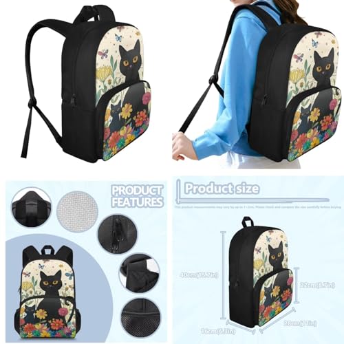 3Pcs Daisy Cat Print Backpacks Sets for Girls, Kids Backpack School Bookbags with Insulated Lunch Box Pencil Case for School Elementary Students3