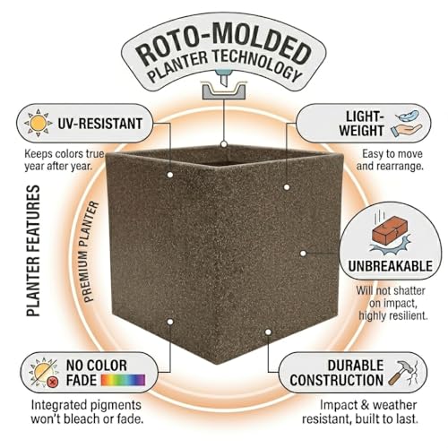Image of Harshdeep Roto Pots - Quebec Square - 12 Inch Highly Durable, Lightweight Planter for Indoor Outdoor Home Balcony Garden Decor, Stone Finish (Sand Stone, Medium)