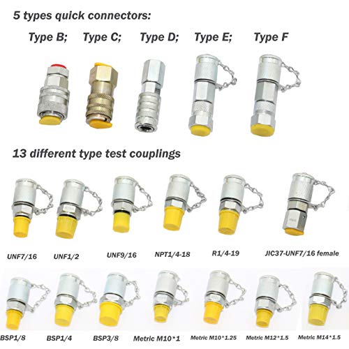 Xzt 70Dc Hydraulic Pressure Test Coupling Kit,Pressure Gauges Set,Test Hose,Bspp Orfs Jic Hydraulic Swivel Run Tees Set Repair Tools For Most Excavator Construction Machinery #TOP3