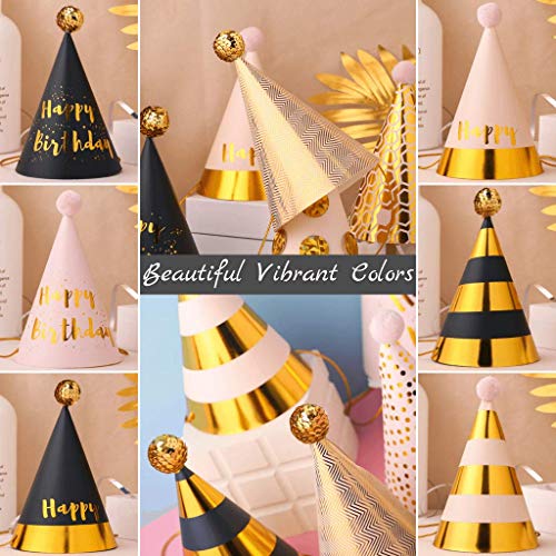 Birthday Party Hats - Fun Celebration Kit of 12 Gold Happy Birthday Cone Party Hats for Kids Birthday Party - Birthday Party Supplies and Decorations
