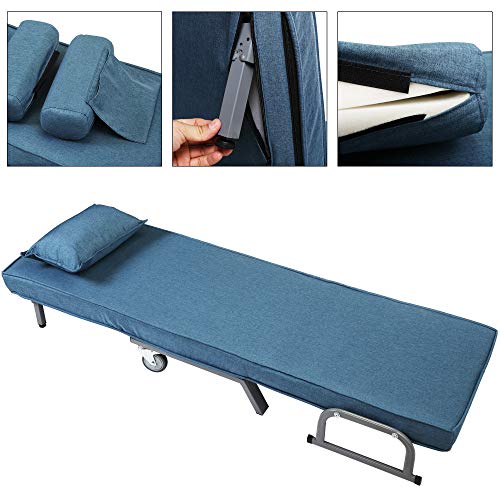 Jaxsunny Sofa Bed Folding Arm Chair Convertible Sleeper Chair, Leisure Recliner Lounge Couch 6 Positions Adjustable Backrest For Home Office,Light Blue #TOP6