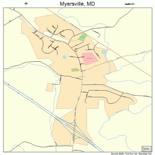 Large Street & Road Map of Myersville, Maryland MD Printed poster