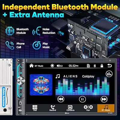 PLZ 7 Wireless Double Din Car Stereo Apple Carplay Radio Screen for Car Audio Receivers, Bluetooth 5.3 Car Play Android Auto Touchscreen, 240W 4.2 CHN 2 Subwoofers Outputs, Backup Camera, SWC, FM/AM