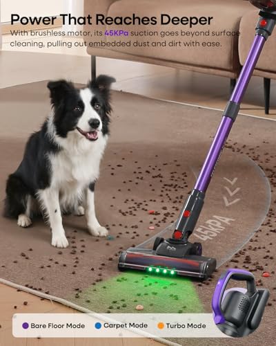 Image of AlloyMove Cordless Vacuum Cleaner 45KPA, Up to 60mins Runtime Lightweight Powerful Suction Vacuum Cleaners for Home, 3 Suction Modes, Rechargeable Stick Vacuum for All Floor /Carpet /Pet Hair /Car, A03