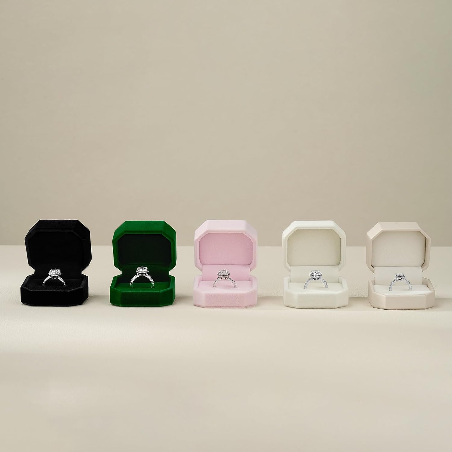 Oirlv Octagonal Single Ring Box Velvet White image 3
