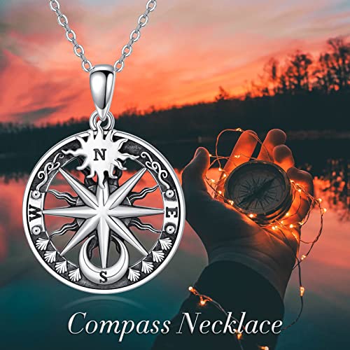 Proess Compass Necklace Sterling Silver Sun And Moon Compass Pendant Necklace Inspirational Nautical Compass Jewelry Gifts For Women Men Graduation #TOP4