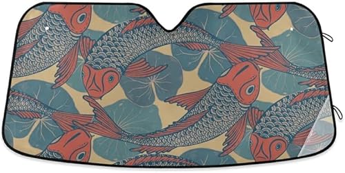 車用サンシェード ?古 鯉 車窓日よけ ナポレックス 吸盤2個付 遮光断熱 紫外線対策 UVカット 簡単取り付け カー用品 便利グッズ 展開寸法140CM*74CM