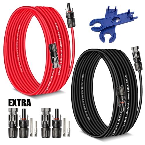 AAKL Solar Extension Cable 30 Ft 10AWG (6mm²) Solar Power Cable Wire Male Female Connectors Gauge 30' 30A Wire for Roof PV Wire Solar Panel Cables 10 Gauge Wire
